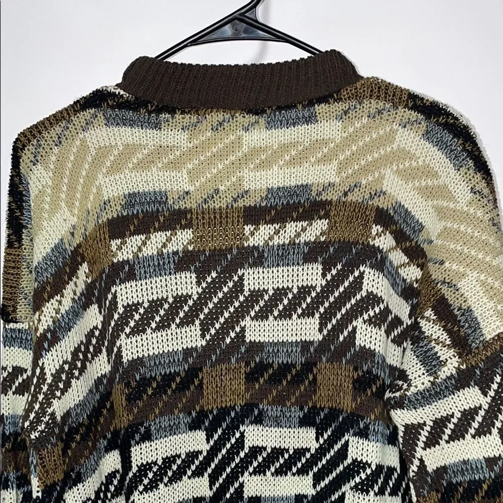 Men's Patterned Sweater - Black, Brown, Cream